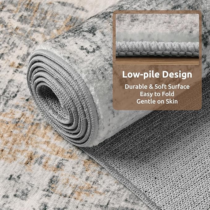 9 x 12 Area Rugs for Living Room, Machine Washable Non Slip Rug Ultra Soft Low Pile Indoor Carpet Modern Abstract Rugs for Bedroom Office Room Dining Room Beside, Grey
