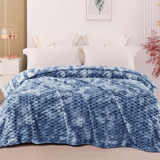 Exclusivo Mezcla Fleece Twin Blanket for Bed, Extra Large Fuzzy Tie-dye Stone Blue Bed Blankets, Soft Cozy Plush Sofa Throws for All Seasons, 90x66 Inches
