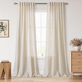 Cream Beige Linen Curtains for Living Room 105 Inches Long Light Filtering Semi Sheer Curtain Back Tab Modern Farmhouse Decor Elegant Luxury Coastal Drapes for Bedroom Dinner Room 52x105, 2 Panels