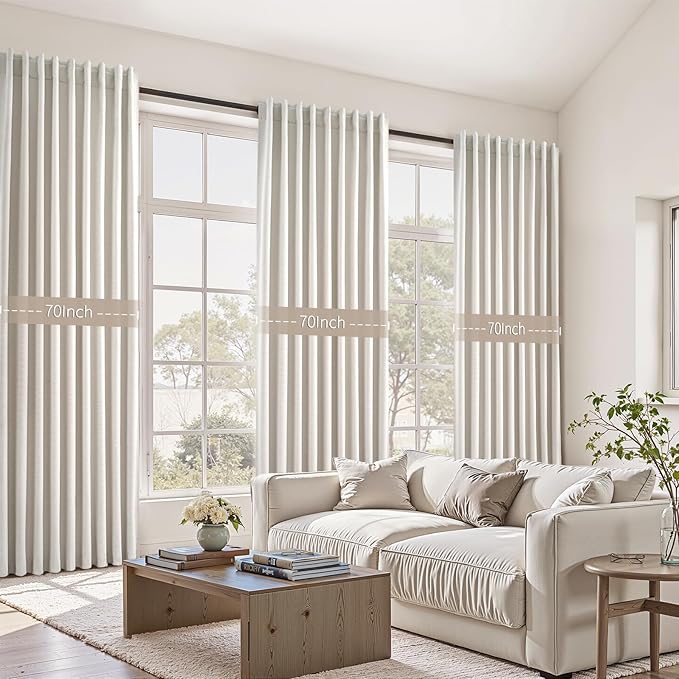 Topfinel Extra Wide 70 Inch Length Blackout Curtains 108 Inches Long 2 Panels Set for Sliding Glass Doors Modern Pleated Linen Blend Heavy Floor to Ceiling Large Window Drapes 70" W x 108" L