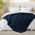 BEDELITE Fleece Blanket - 3D Jacquard Decorative Navy Queen Size Blankets for Bed, Soft and Cozy Warm Plush Fluffy Blanket All Seasons Suitable, 90x90Inches