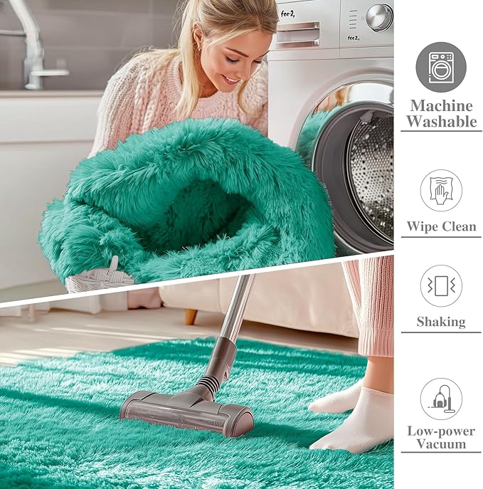 OLANLY 6x9 Machine Washable Large Area Rugs for Living Room, Bedroom, Soft Fluffy Shaggy Bedside Rug, Indoor Floor Carpet for Kids Girls and Boys, Dorms, Nursery, Home Decor Aesthetic, Teal Green