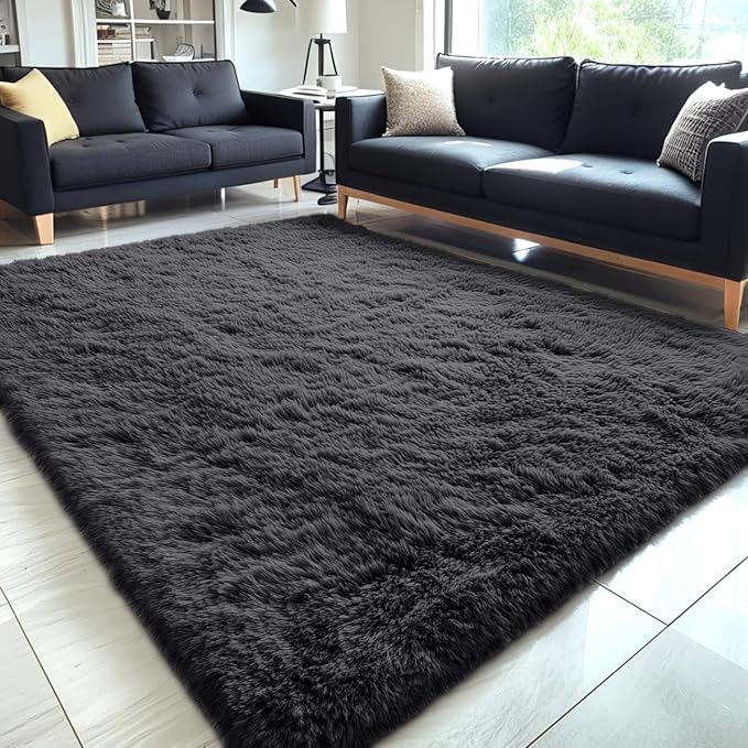 OLANLY 5x9 Machine Washable Large Area Rugs for Living Room, Bedroom, Soft Fluffy Shaggy Bedside Rug, Indoor Floor Carpet for Kids Girls and Boys, Dorms, Nursery, Home Decor Aesthetic, Black