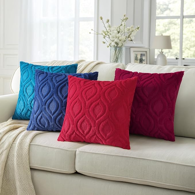 decorUhome Throw Pillow Covers 12x20 Inch Set of 2, Soft Plush Faux Wool Dark Blue Solid Couch Pillow Covers, Accent Farmhouse Neutral Rectangle Pillow Cases for Sofa Bed Living Room
