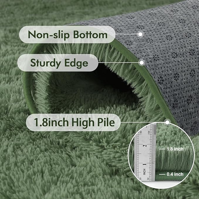 5x7 Ft Shag Green Area Rug for Bedroom Living Room, Ultra Soft Fluffy Furry Rugs for Indoor Floor, Aesthetic Carpet for Kids Home Decor