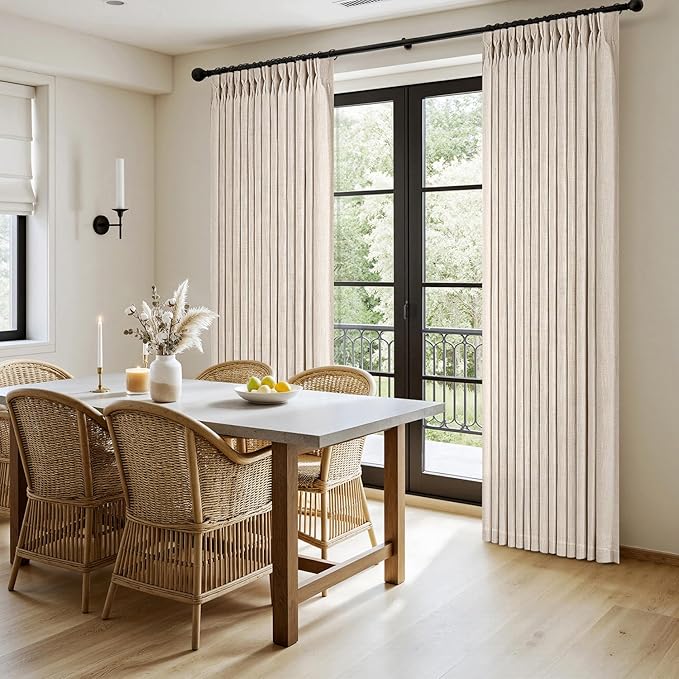 MIULEE Pinch Pleated Thick Linen Curtains 90 Inches Long 2 Panels for Living Room Bedroom, Linen Textured Memory Trained Pleat Drapes Back Tab Light Filtering Cream Ivory Window Curtains with Hooks