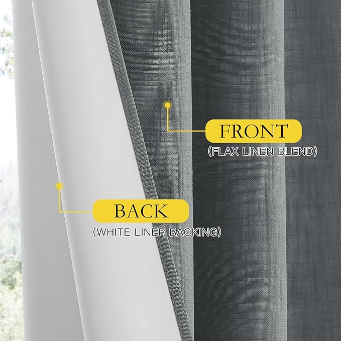 NICETOWN Linen Blackout Curtains for Kitchen, Dove Grey, 2 Panels, 42" Wide x 63" Long, Short Kitchen Burlap Linen 100% Blackout Drape Panels for Night Shift, Great Job for Blocking Light
