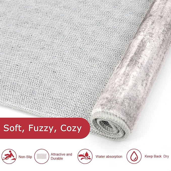 KOZYFLY Modern Abstract Small Area Rugs 2x3, Washable Kitchen Rug Non-Slip Soft Small Bathroom Rug, Grey/Light Beige/Brown Striped Entryway Rugs Abstract Print Faux Wool Doormat