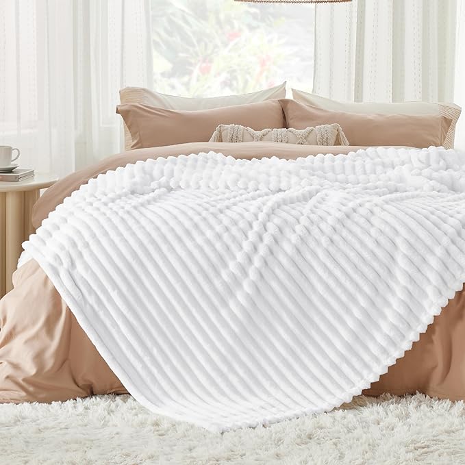 Bedsure GentleSoft White California King Size Blanket for Couch - Cozy Soft Blankets for Women, Cute Small Fleece Throws for Girls, Birthday Gifts for Women, Bright White, 102x96 Inches
