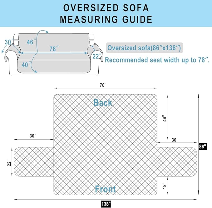 Reversible Oversized Sofa Covers Couch Cover Furniture Protector for Dogs Elastic Straps Water Resistant(XLSofa Dark Blue/Dark Blue)