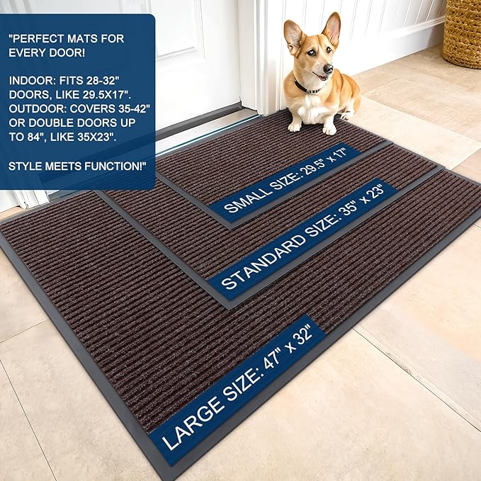 OLANLY Front Door Mat Indoor Outdoor Entrance, 2-Pack 59 x 34 Inch, Waterproof Heavy Duty Doormat, Fade Resistant, Low Profile, Easy Clean Patio Porch Welcome Floor Mats for Entry, Tan