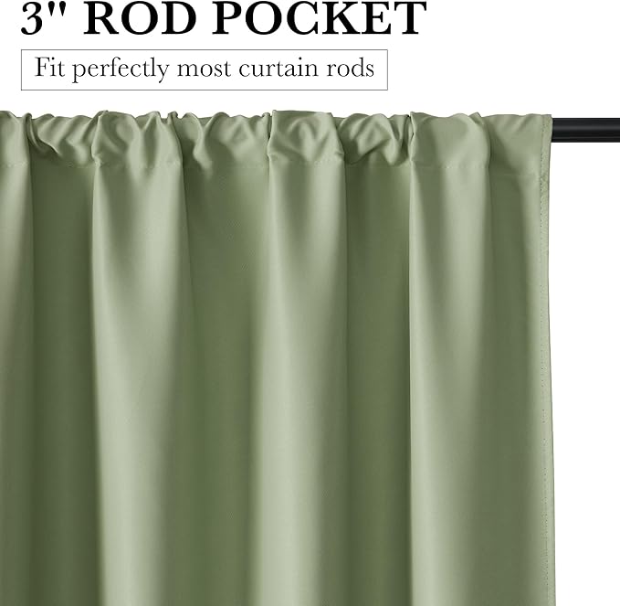 RYB HOME 100% Blackout Short Curtains for Small Window, Thermal Insulated Total Room Darkening Noise Reducing Curtains for Kitchen Bathroom Basement, 52 inches Wide by 36 inches Long, Sage Green