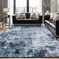 Rugflix 10x14 Area Rugs for Living Room, Washable Large Rug Stain-Resistant Low Pile, Modern Dark Carpet for Dining Room Home Office Kid Room Nursery Bedroom, Navy Blue/Black