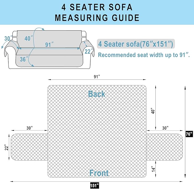 Reversible 4 Seater Sofa Cover 91 Inch Large Couch Cover Furniture Protector(Sofa XX-Large,Dark Grey/Dark Grey)