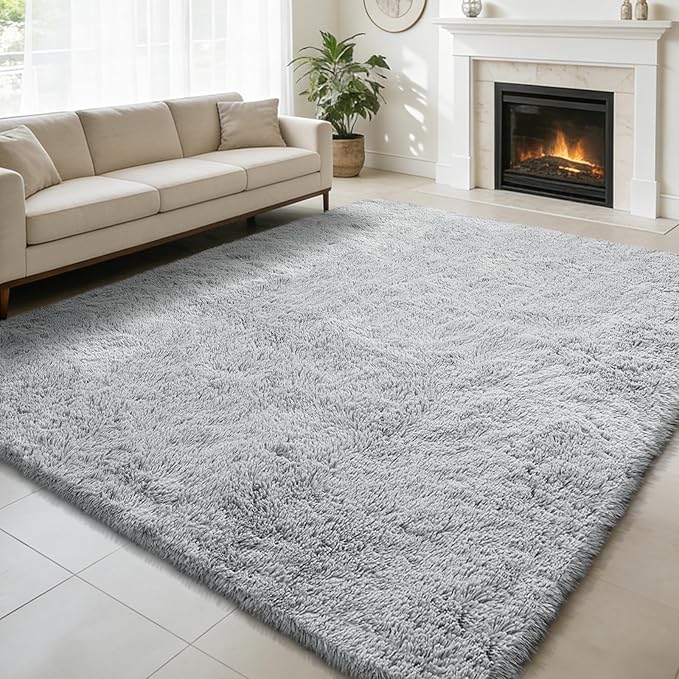 8x10 Fluffy Area Rugs for Living Room,Shag Area Rug for Bedroom,Grey Soft Fuzzy Rug Non-Shedding Indoor Plush Carpet for Kids Bedroom Nursery Home Decor