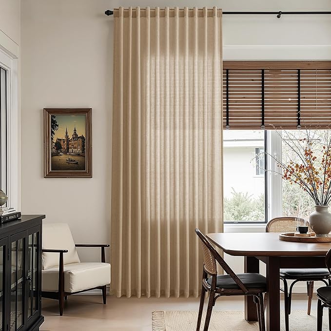 Sand Beige Linen Curtains 80 Inch Length for Living Room Simple Modern Light Filtering Semi Sheer Curtain Back Tab Rustic Farmhouse Luxury Home Decor Drapes for Bedroom Dinner Room 52x80, 2 Panels