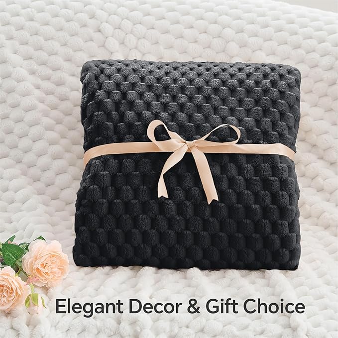 BEDELITE Fleece Throw Blanket for Couch & Bed - 3D Jacquard Decorative Black Blanket, Super Soft and Cozy Warm Fuzzy Blanket All Seasons Suitable, 50x60Inches
