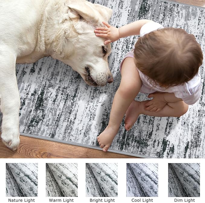Lansny Modern Abstract Runner Rug 2x10, Black Grey White Washable Long Kitchen Runner Non-Slip Soft Hallway Rug Runner Thin Print Faux Wool Carpet for Entryway Bedroom Laundry Room Indoor Home Decor