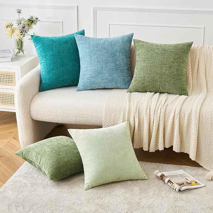 MIULEE Pack of 2 Couch Throw Pillow Covers 26x26 Inch Soft Teal Chenille Pillow Covers for Sofa Living Room Solid Dyed Pillow Cases