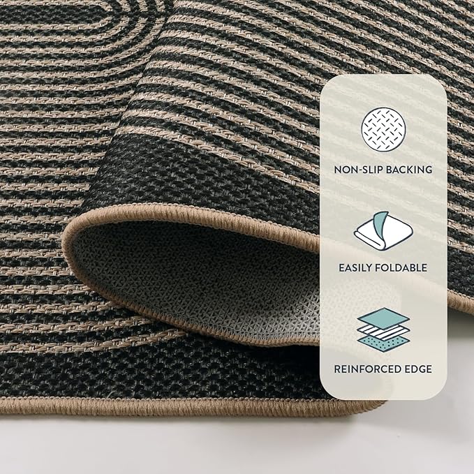 Lahome Enfys Modern Rainbow Round Rug 4ft, Circular Indoor Outdoor Kitchen Rug Washable Farmhouse Carpet, Contemporary Non Slip Round Door Mat for Bedroom Front Porch
