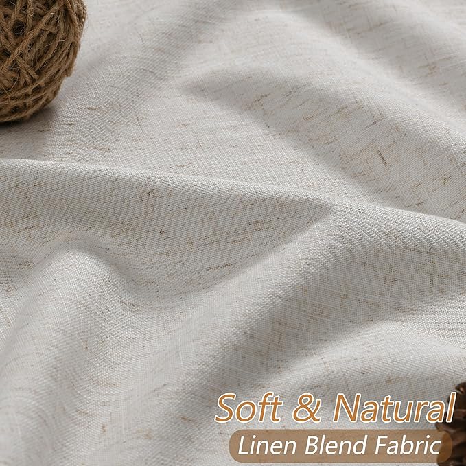 Guken 108 Inch Long Light Beige 100% Blackout Curtains for Living Room Bedroom Back Tab Thermal Insulated Netural Farmhouse Black Out Linen Drapes Room Darkening Window Curtain 2 Panels Set, 9 FT