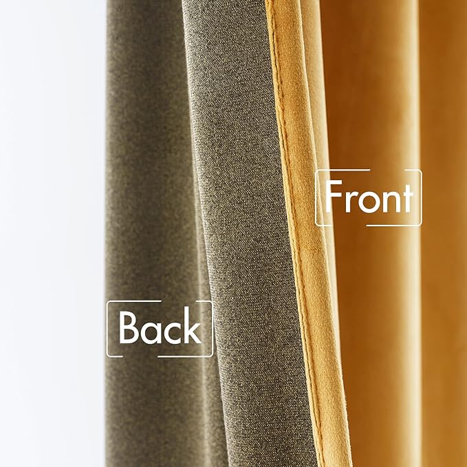 MIULEE Velvet Curtains 96 inches 2 Panels - Luxury Blackout Curtains for Bedroom Living Room Thermal Insulated Fall Decor Super Soft Window Drapes Rod Pocket & Back Tab, Mustard Yellow
