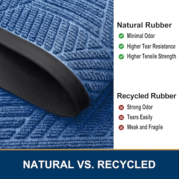 Smiry Front Door Mat Outside Entrance, Heavy Duty Sturdy Natural Rubber Doormat, Trap Dirt and Moisture, Easy Clean Low Profile Mats for Indoor Outdoor Entry, Irregular Triangle (71x47, Blue)