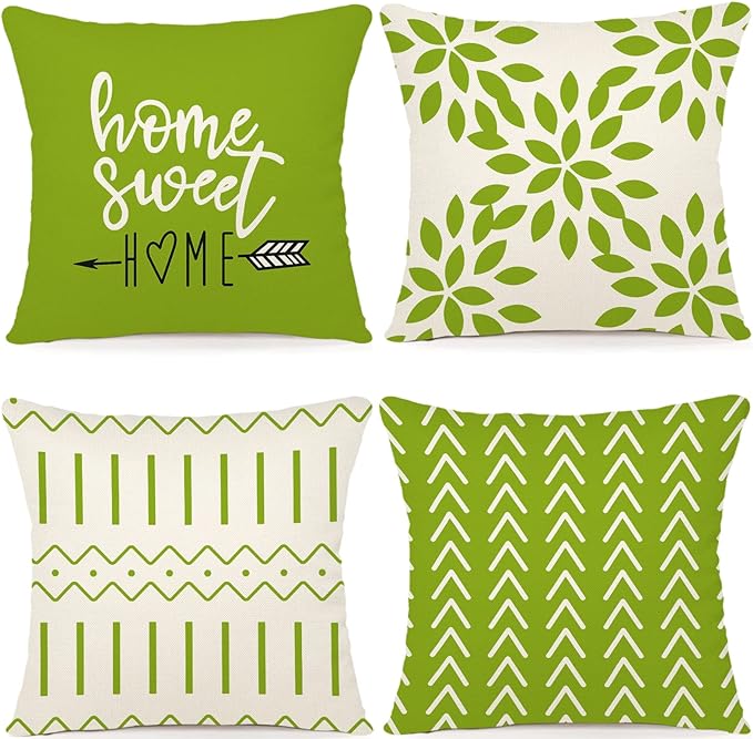 YCOLL Pillow Covers 20x20 Set of 4, Modern Sofa Throw Pillow Cover, Decorative Outdoor Linen Fabric Pillow Case for Couch Bed Car, Sage Green