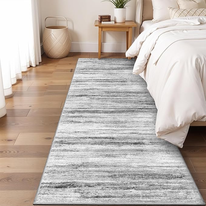2x7 Washable Runner Rugs for Hallway: Easy-to-Clean Abstract Runners for Entryway Bedroom - Stain and Water Resistant Rugs with Non-Slip Backing - Soft Low-Pile Grey