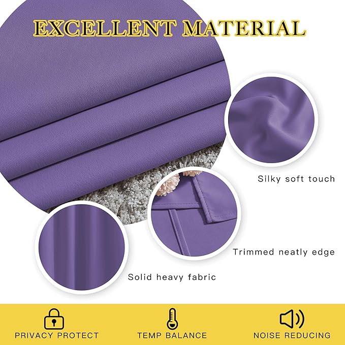 NICETOWN Lilac Purple Blackout Curtains 102 inches Long, Grommet Thermal Insulated Solid Room Darkening Window Treatments Sound Reducing for Living Room, W46 x L102, Set of 2
