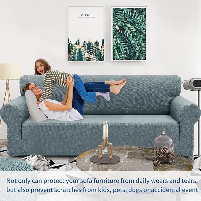 ZNSAYOTX 1 Piece Jacquard Couch Covers for 3 Cushion Couch Living Room High Stretch Sofa Cover Pets Dogs Friendly Anti Slip Thickened Slipcovers Furniture Protector (Large, New Pattern Light Grey)