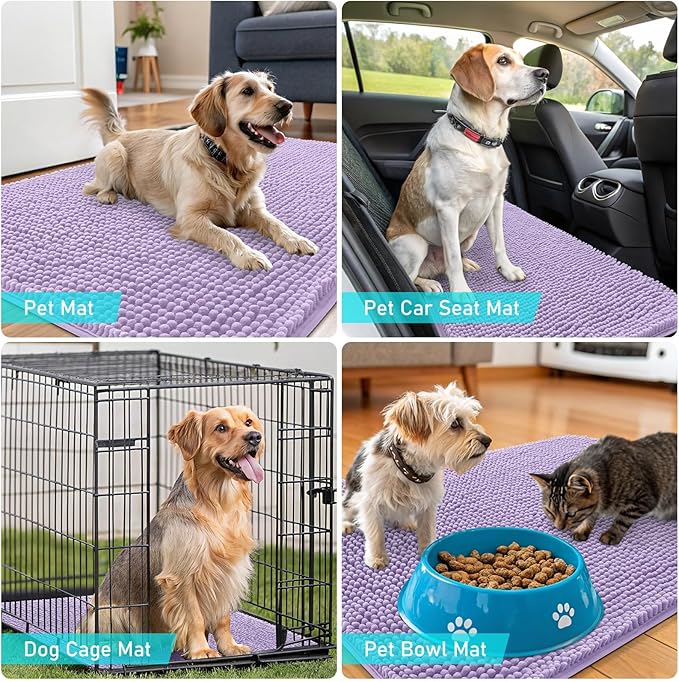 OLANLY Dog Door Mat for Muddy Paws 47x17, Absorbs Moisture and Dirt, Absorbent Non-Slip Washable Doormat, Quick Dry Chenille Mud Mat for Dogs, Entry Indoor Entryway Carpet for Inside Floor, Lavender