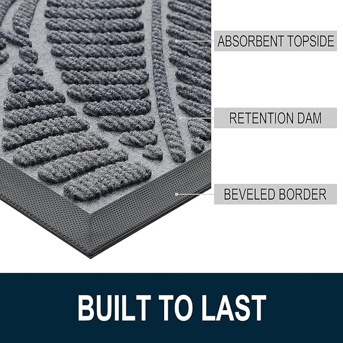 Colorxy Waterproof Doormat, Sturdy Natural Rubber Front Indoor Mat, Non Slip Low Profile Indoor Outdoor Door Mats, Stain and Fade Resistant Floor Mat, Easy Clean Patio Entrance Mat, 48''x32'', Grey