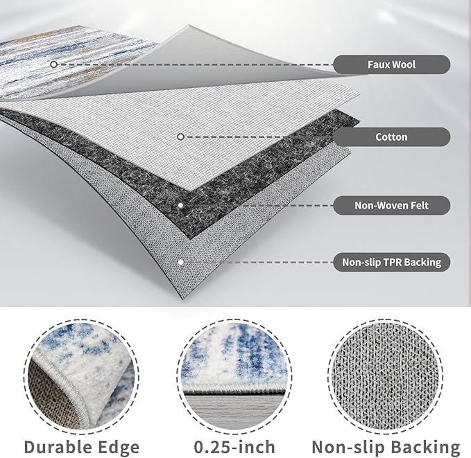 3x12 Washable Hallway Runner Rug: Extra Long Runners for Entryway Living Room Dining Room - Stain and Water Resistant Rugs with Non-Slip Backing - Soft Low-Pile Carpet 12ft Navy Grey
