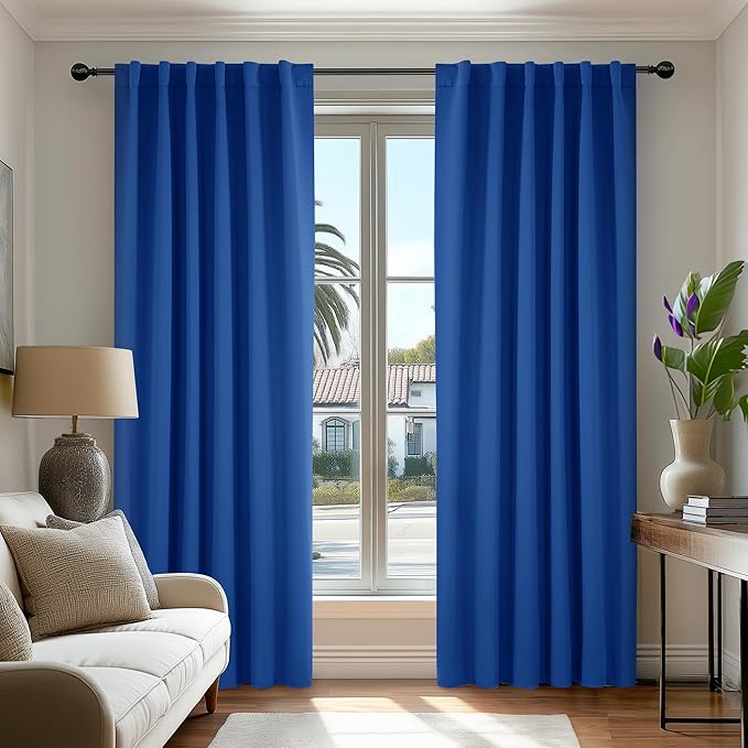 Deconovo Blackout Curtains Back Tab and Rod Pocket Thermal Insulated Room Darkening Curtains for Living Room 52Wx108L Inch Royal Blue 2 Panels