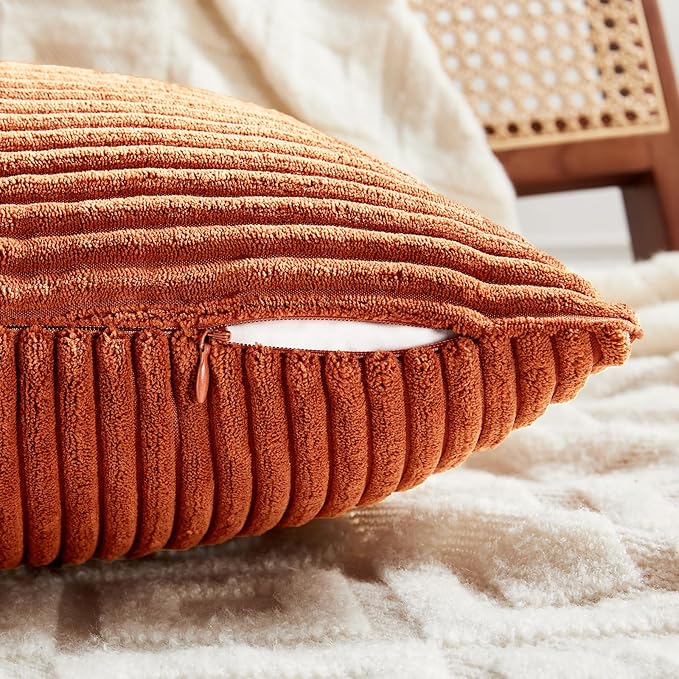 Fancy Homi Set of 2 Burnt Orange Lumbar Decorative Throw Pillow Covers 16x26 Inch for Living Room Couch Bed, Boho Farmhouse Fall Home Decor, Soft Corduroy Corss Patchwork Cushion Case 65x40 cm
