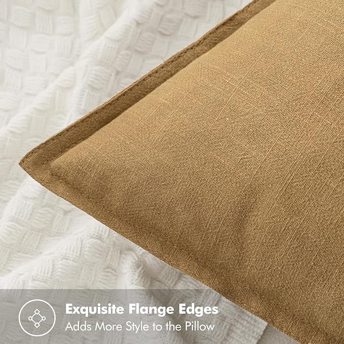 MIULEE Decorative Linen Pillow Covers 20x20 Inch Mustard Yellow Boho Farmhouse Neutral Couch Throw Pillows for Bed Pack of 2 Accent Modern Pillowcase Summer Sofa Livingroom Home Decor