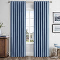 MIULEE 100% Blackout Linen Curtains for Bedroom, Blue Solid Luxury Decor Thermal Insulation Room Darkening Drapes for Living Room Nursery Back Tab Rod Pocket 42 x 90 Inches, 2 Panels