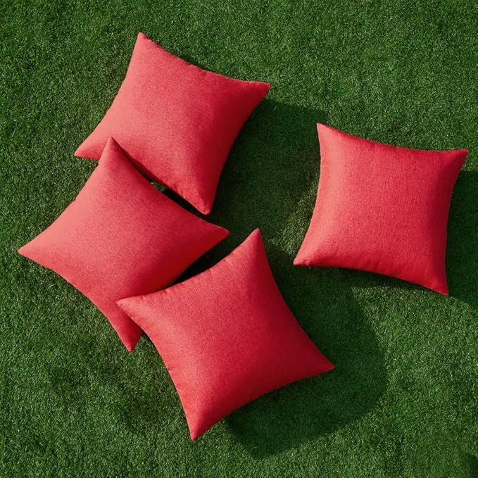MIULEE Pack of 4 Decorative Solid Waterproof Throw Pillow Covers Linen Garden Farmhouse Cushion Cases for Outdoor Patio Tent Balcony Couch Sofa 16x16 inch Red