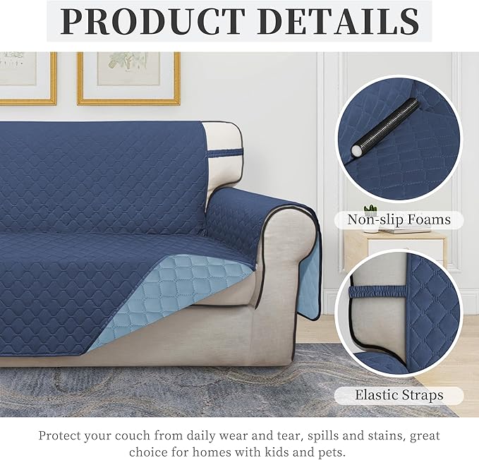 ISSUNTEX Double Protection 100% Waterproof Chair Sofa Cover for Living Room, Reversible Furniture Protector for Dogs, Pets, Kids (Chair, Dark Blue/Light Blue)