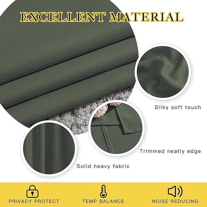 NICETOWN Bedroom Curtains 63 inch Length 2 Panels - Grommet Top Blackout Room Darkening Sound Reduction Privacy Thermal Drapes for Flat/Laundry, Dark Mallard, W52 x L63