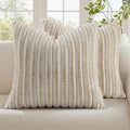decorUhome Summer Cozy Faux Fur Throw Pillow Covers 16x16 Set of 2 Decorative Soft Plush Striped Modern Farmhouse Boho Couch Pillow Cases with Velvet Back for Sofa Bed Living Room, Beige White