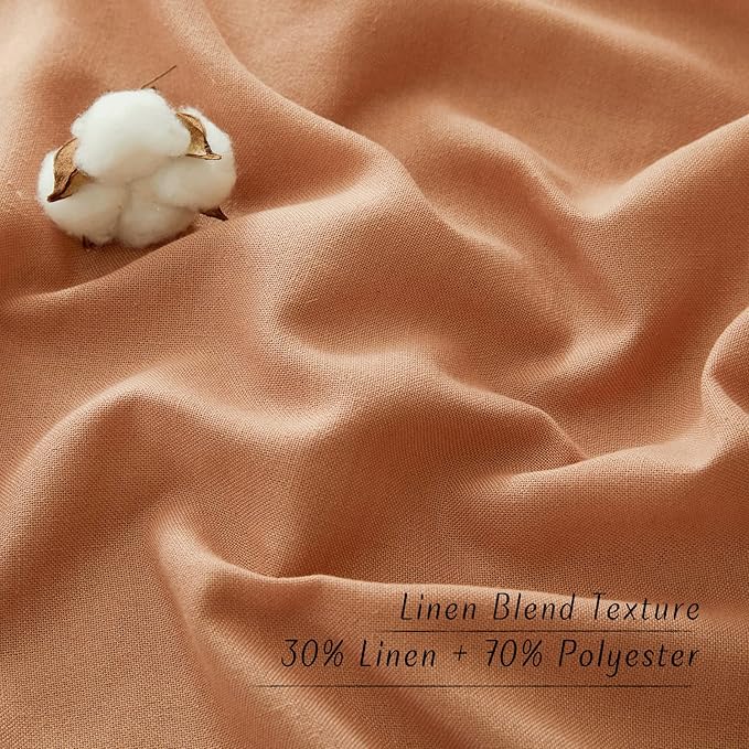 NICETOWN Flax Linen Curtains 108 inches Long for Large Windows, Ring Top Privacy with Light Filtering Linen Blend Drapes for Bedroom/Living Room, Burnt Orange, W55 x L108, Set of 2