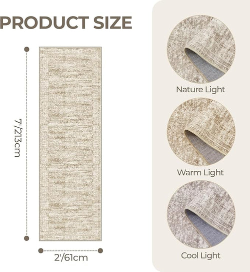 2x7 Runner Rug Non Slip, Thin Entryway Washable Rug for Entryway, Runners for Hallways, Low Pile Vintage Abstract Soft Rugs for Living Room, Kitchen, Bedroom(2'x7', Brown/Ivory)