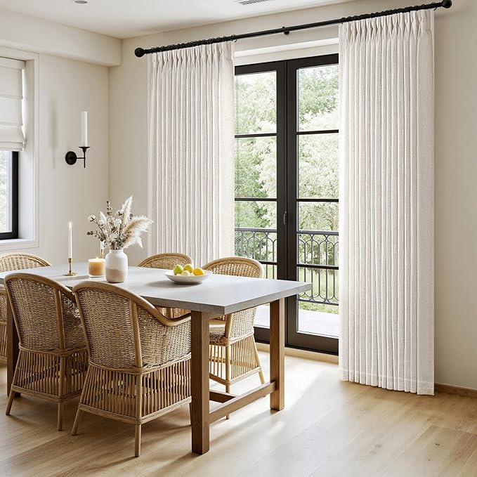 MIULEE Pinch Pleated Thick Linen Curtains 108 Inches Length 2 Panels for Living Room Bedroom, Extra Long Pinch Pleat Drapes Back Tab Light Filtering Natural Foor to Ceiling Curtains with Hooks&Rings