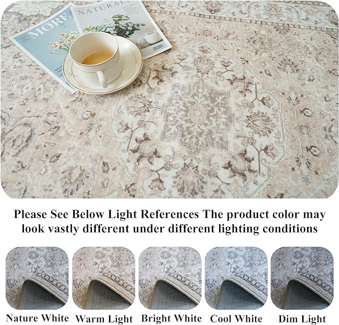 Washable Hallway 3x18 Runner Rug: Vintage Ultra Soft Non Slip Runner for Kitchen Entrance Indoor Farmhouse Long Carpet for Living Room Bathroom Low Pile Floor Mat for Bedroom Dining Room (3X18, Beige)