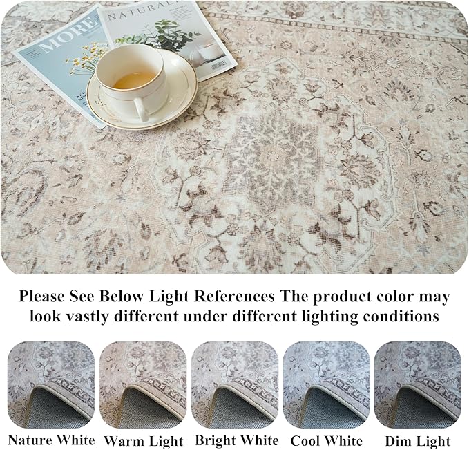 Hallway Washable Runner Rug - 2x10 Kitchen Rugs Entryway Rug Runner Vintage Soft Floor Mat Non Slip Indoor Farmhouse Carpet for Bathroom Living Room Bedroom (2 X 10, Beige)