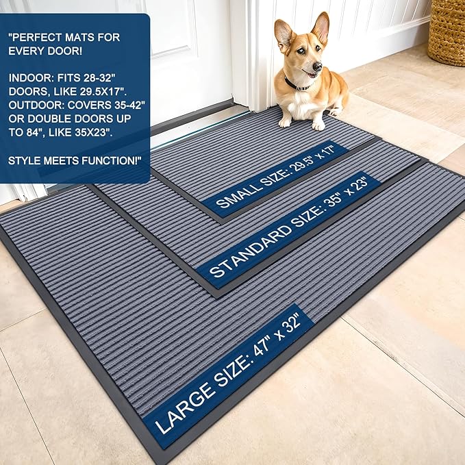 OLANLY Front Door Mat Indoor Outdoor Entrance, Waterproof Heavy Duty Doormat, Fade Resistant, Low Profile, Easy Clean Patio Porch Welcome Floor Mats for Entry, 71x23, Ash Grey