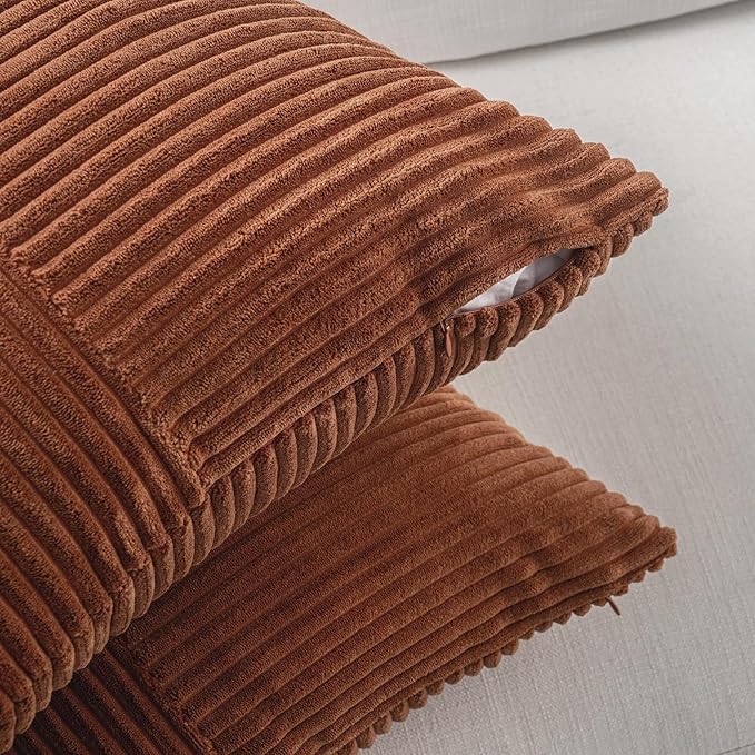 Fancy Homi 2 Packs Rust Decorative Throw Pillow Covers 20x20 Inch for Living Room Couch, Rustic Farmhouse Boho Home Decor, Soft Corss Corduroy Patchwork Accent Terracotta Square Cushion Case 50x50 cm
