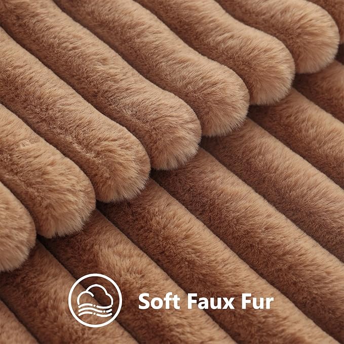 decorUhome Cozy Faux Fur Throw Pillow Covers 22x22 Set of 2 Decorative Soft Plush Striped Modern Farmhouse Boho Couch Euro Sham Pillow Cases with Velvet Back for Sofa Bed Living Roomr, Brown